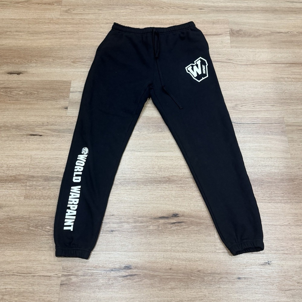 World Warpaint Black Fleece Jogger Sweatpants Men's Large Graphic Logo
